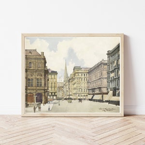 Vienna Austria Kärntner Street Cityscape & St. Stephen&#39;s Cathedral View 1926 Watercolor Painting | Fine Art Print