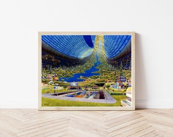 1970s NASA Space Colony Retrofuturism Artwork, Circa 1975 Painting | Fine Art Print