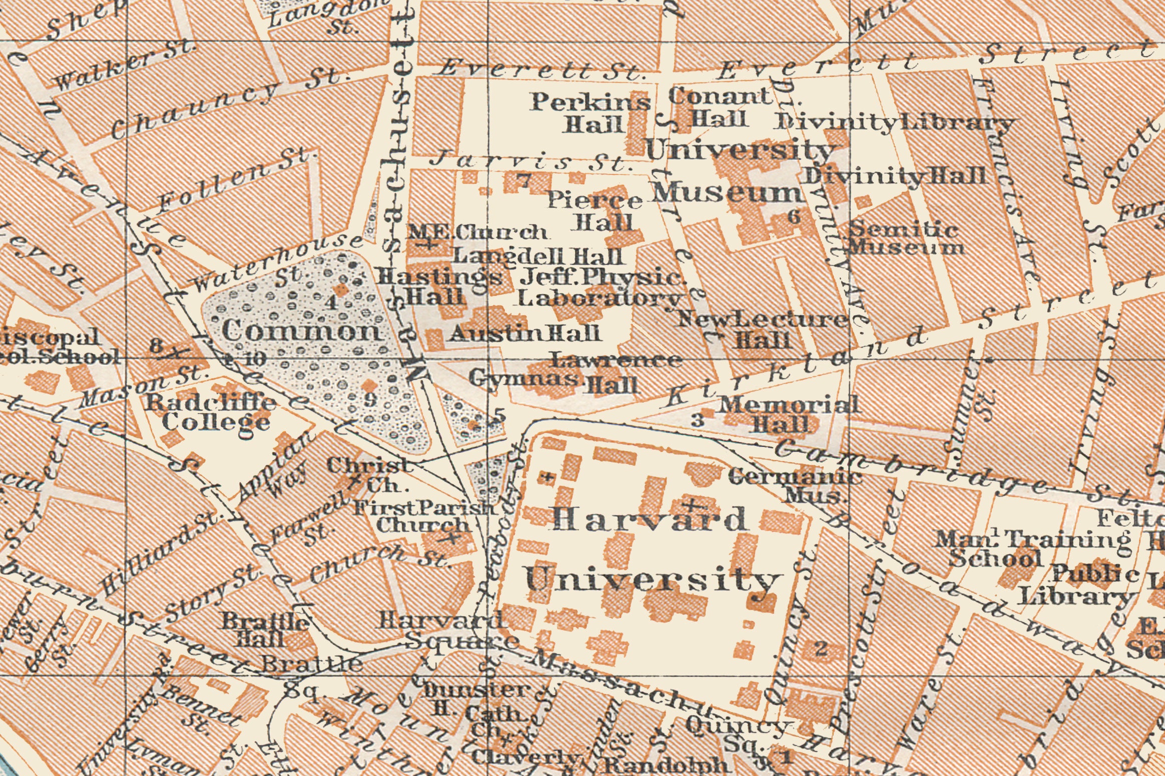 ハーバード大学とケンブリッジ、マサチューセッツ州 1909 年地図
