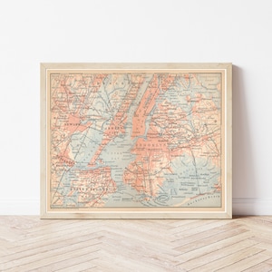 Carte de New York, Manhattan, Brooklyn, Long Island, Staten Island, Jersey City, Newark 1899 | Impression d'art