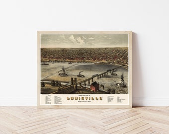 Louisville Kentucky 1876 Bird's Eye View Map Fine Art Print