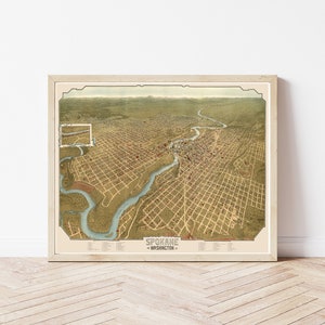 Spokane Washington 1905 Vogelansicht Karte| Fine Art Druck