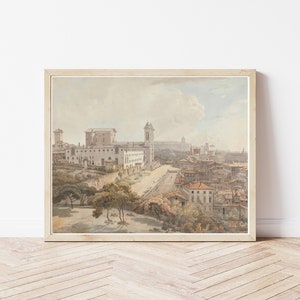 Rome Italy View, Pincian Hill, 1776 Watercolor Painting | Fine Art Print