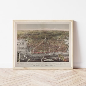 Brooklyn New York 1879 Vogelansicht Karte | Fine Art Druck