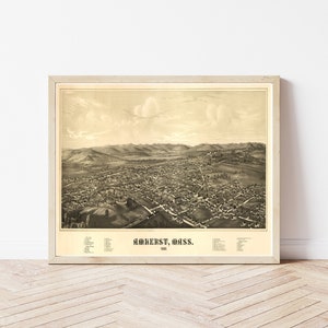 Amherst Massachusetts 1886 Vogelansicht Karte | Fine Art Druck