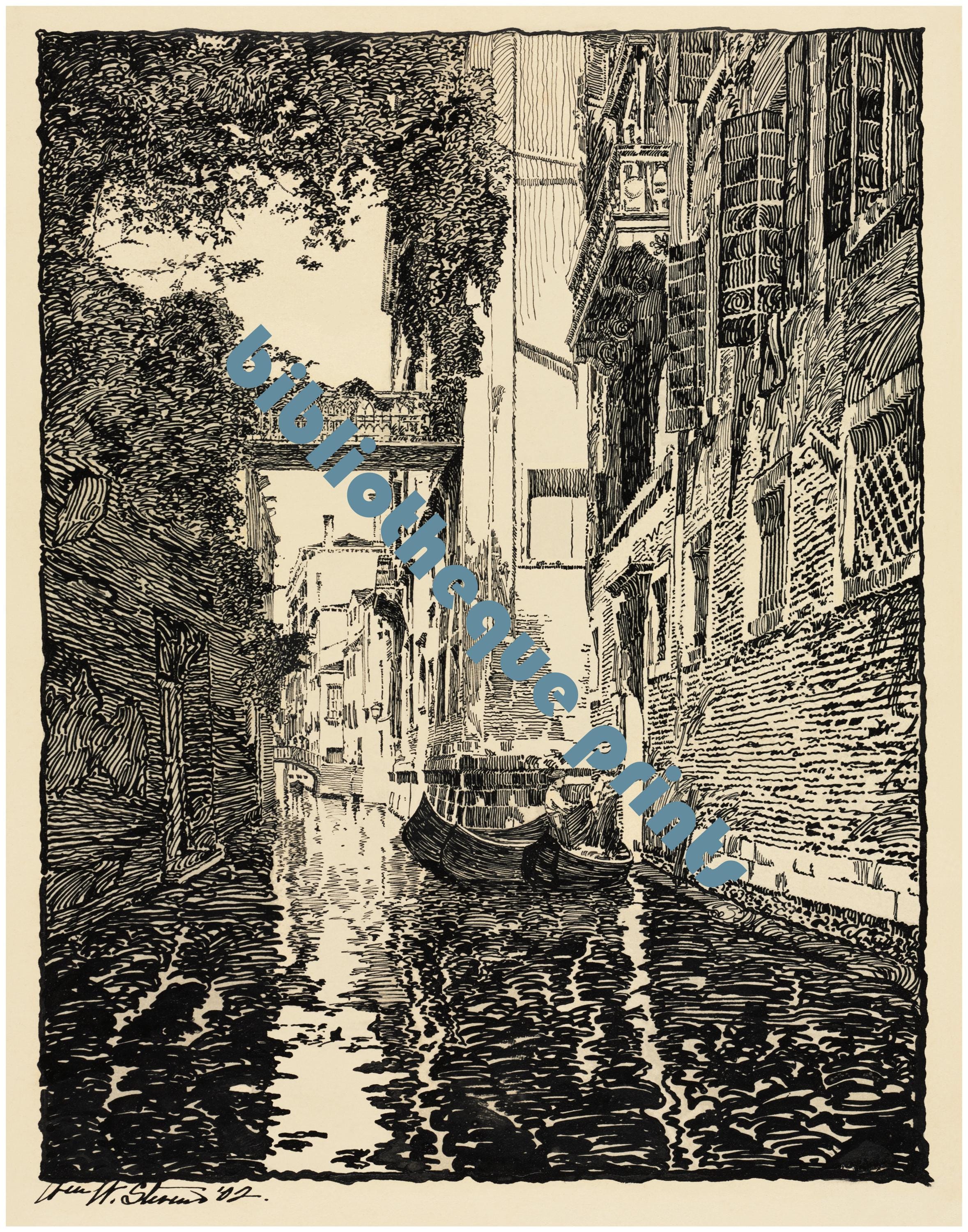 希少品 ベネツィア スケッチ ヴェネツィア イタリア 運河の眺め 1902 インク画 | ファインアート