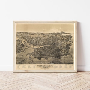 Victoria British Columbia Kanada 1889 Vogelansicht Karte | Fine Art Druck