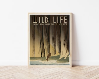 National Parks Wildlife 1936 Travel poster, Fine Art Print
