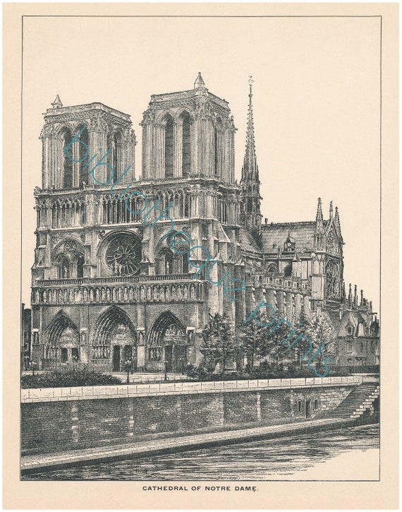 Notre Dame Cathedral Paris France 1892 Engraving Illustration