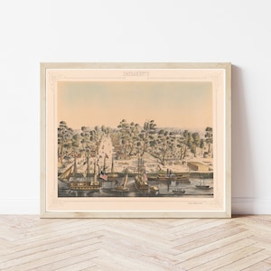 Sacramento Kalifornien Circa 1850 Vogelansicht Lithograph Illustration | Fine Art Druck