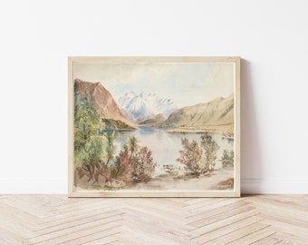 Lake Wanaka New Zealand View 1866 Watercolor Painting | Fine Art Print