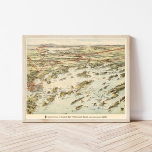 Portland Maine & Casco Bay 1906 Vogelansicht Karte | Fine Art Druck