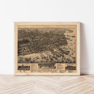 Pensacola, Florida 1885, kaart in vogelperspectief | Kunstafdruk