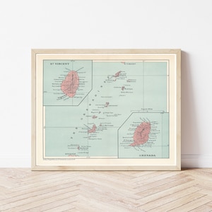 Mappa di Saint Vincent, Grenadine e Grenada del 1923 / Stampa artistica