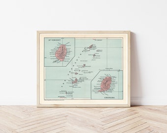 St Vincent, Grenadines, & Grenada 1923 Map Fine Art Print