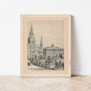 Jackson Square French Quarter Nowy Orlean Luizjana 1884 Ilustracja grawerowana | Wydruk artystyczny