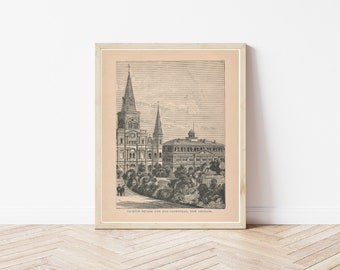 Jackson Square Français Quarter Nouvelle-Orléans Louisiane 1884 Gravure Fine Art Print