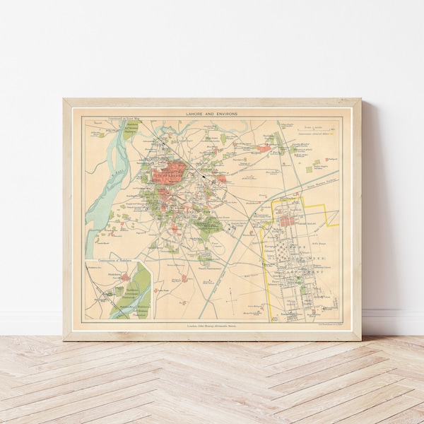 Lahore Pakistan 1909 Map Fine Art Print