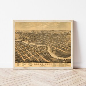 South Bend Indiana 1874 Vogelansicht Karte | Fine Art Druck
