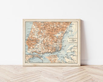 Lisbon Portugal 1913 Map | Fine Art Print