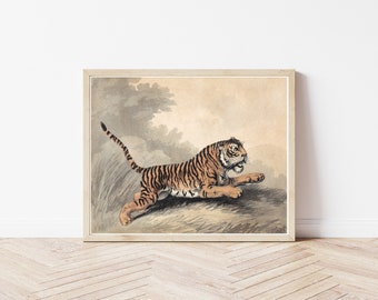 Springende tijger aquarel schilderij circa 1807 | Kunstafdruk