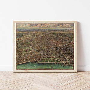 Mapa de Chicago, Illinois, 1916, vista aérea / Impresión de bellas artes