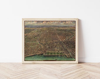 Mapa de Chicago, Illinois, 1916, vista aérea / Impresión de bellas artes