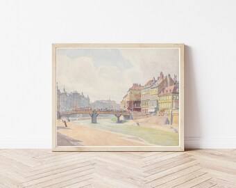 Vienna Austria & Danube River View 1903 Watercolor Painting | Fine Art Print