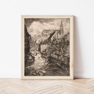 Chartres France & Chartres Cathedral View 1922 Etching | Fine Art Print