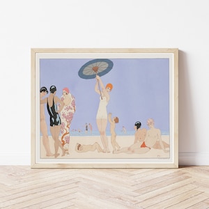 Art Deco 1920&#39;s Beach Fashion & Style  Illustration 1920 Lithograph | Fine Art Print