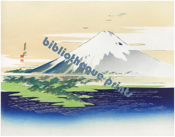 富士山 日本の景色 1910年 木版画 | ファインアートプリント - Etsy 日本