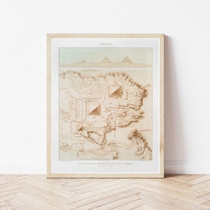 Piramides van Gizeh, Egypte, 1878 Topografische kaart lithografie illustratie | Kunstafdruk