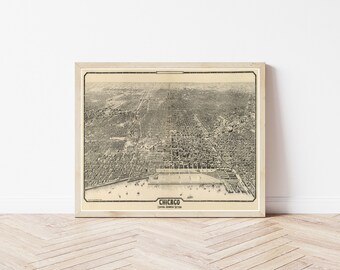 Mapa de Chicago, Illinois, 1916, vista aérea / Impresión artística