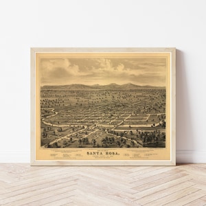 Santa Rosa Kalifornien 1876 Vogelansicht Karte | Fine Art Druck
