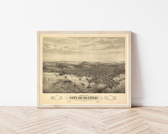 Seattle Washington 1878 Bird's Eye View Map | Fine Art Print
