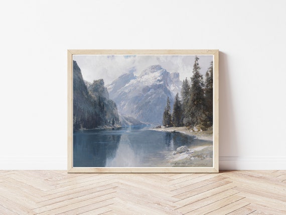 プラッグス湖の油絵版画：ドロミテ、南チロル、イタリア - Etsy 日本