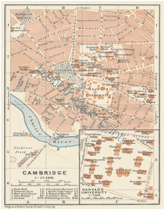 ハーバード大学とケンブリッジ、マサチューセッツ州 1909 年地図
