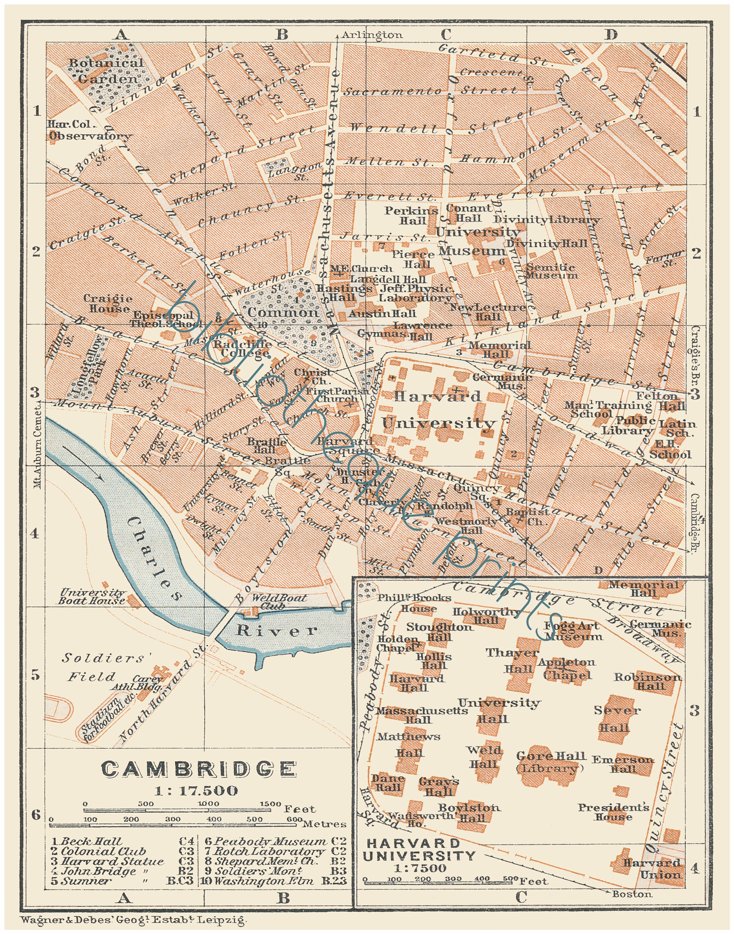 ケンブリッジ ヴィンテージ 絵地図 地図 ポスター ハーバード大学とケンブリッジ、マサチューセッツ州 1909 年地図