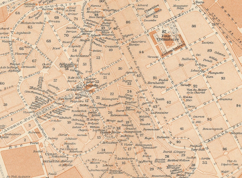 Père Lachaise Cemetery Paris France 1913 Map Fine Art Print - Etsy
