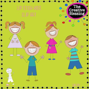 Lip Stick Kids, Stick Menschen ClipArt, lachende Menschen, Kinder Cliparts Digital Aufkleber
