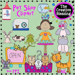 Hand Drawn Pet Store Clipart , Cute Clip Art, Animal Clipart, Pet Clip Art, Dog Clipart, Cat Clip Art, Bunny Clipart, Bird Clipart