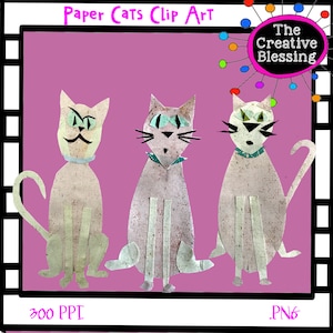Hand Made Paper Cat Clip Art Instant Download Digital Stickers