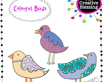 Colorful Hand Drawn Bird Clip Art