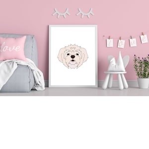 Hand Drawn Maltese Wall Art, Printable Maltese Decor
