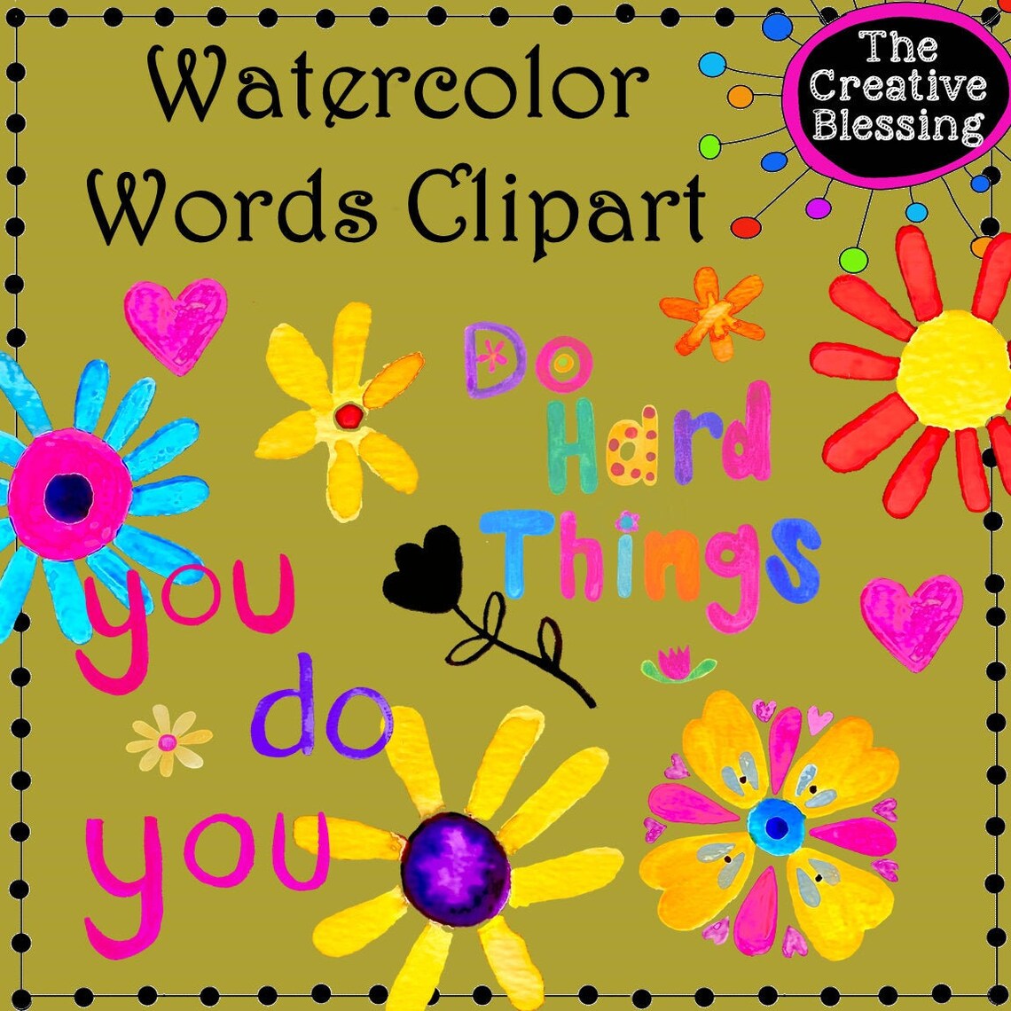Watercolor Words Clipart Bright Watercolor Clipart Unique Etsy