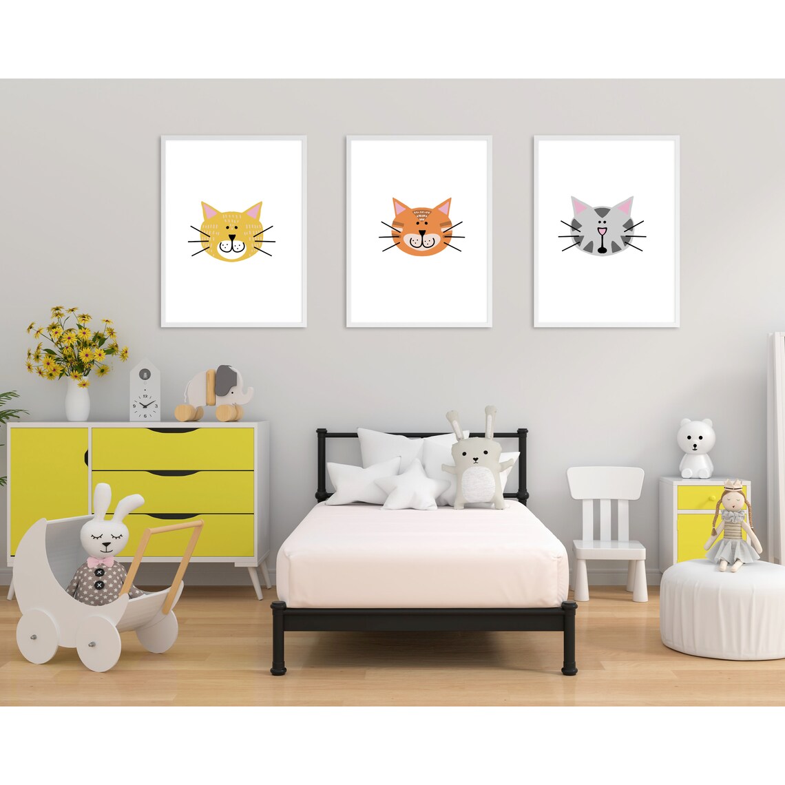 Cat Wall Art, Cute Nursery Download, Aesthetic Room Decor, 3 Piece Wall