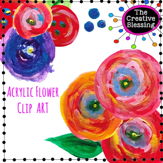 Hand Painted Acrylic Clip Art Floral Clipart Flower Clipart Etsy