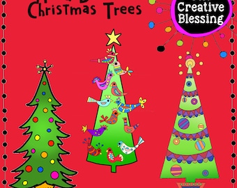 Christmas / Holiday Trees  Instant Download Clip Art Digital Stickers