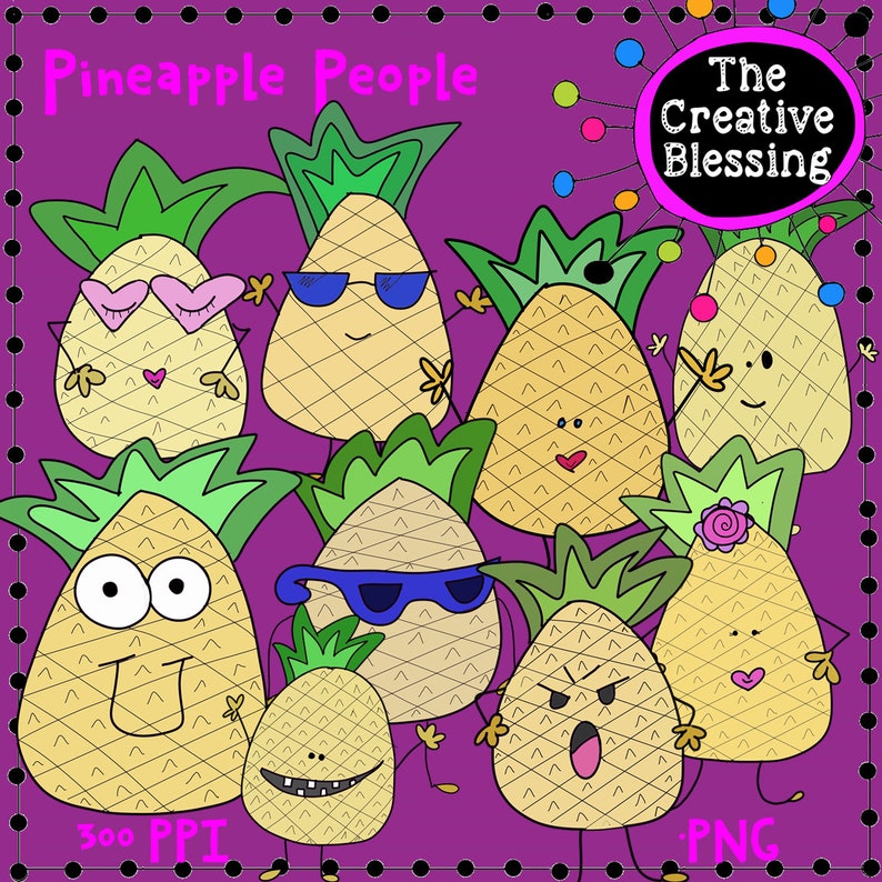 Pineapple People Hand Drawn Clip Art Etsy