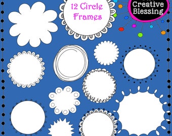 12 cercle Doodle cadre dessiné à la main Clip Art Digital autocollants